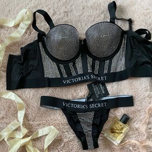 RARE Victoria’s Secret x Balmain Black Crystal Lingerie Set 34C S